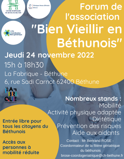 Forum de l'association Bien Vieillir en Béthunois 24 novembre 2022 Agglomération Béthune-Bruay